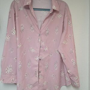 Pink Floral Button-Up Blouse